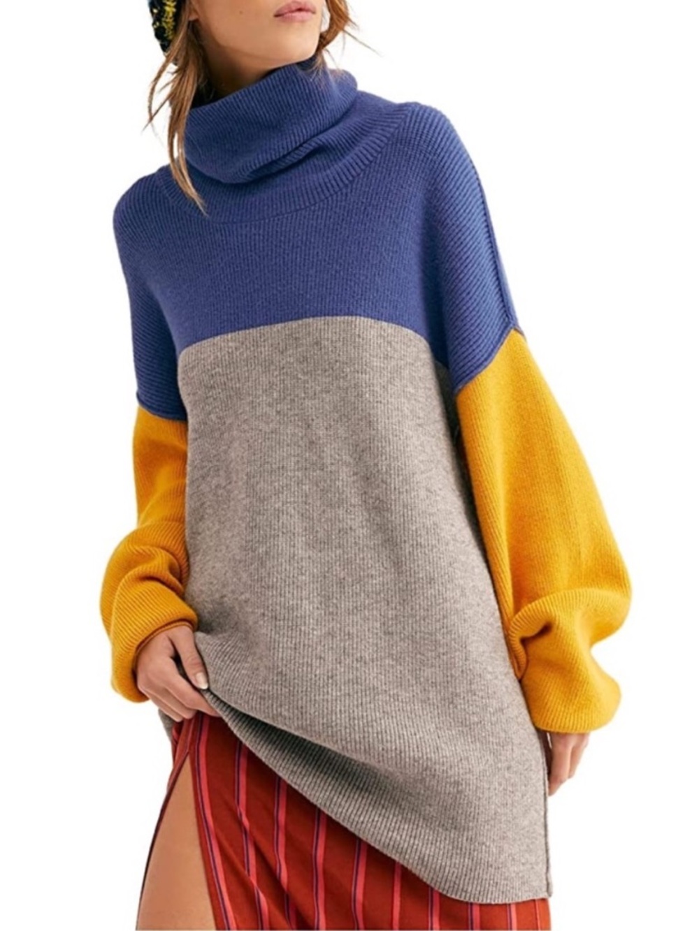 Free People Softly Structured Turtleneck Colorblock Sweater